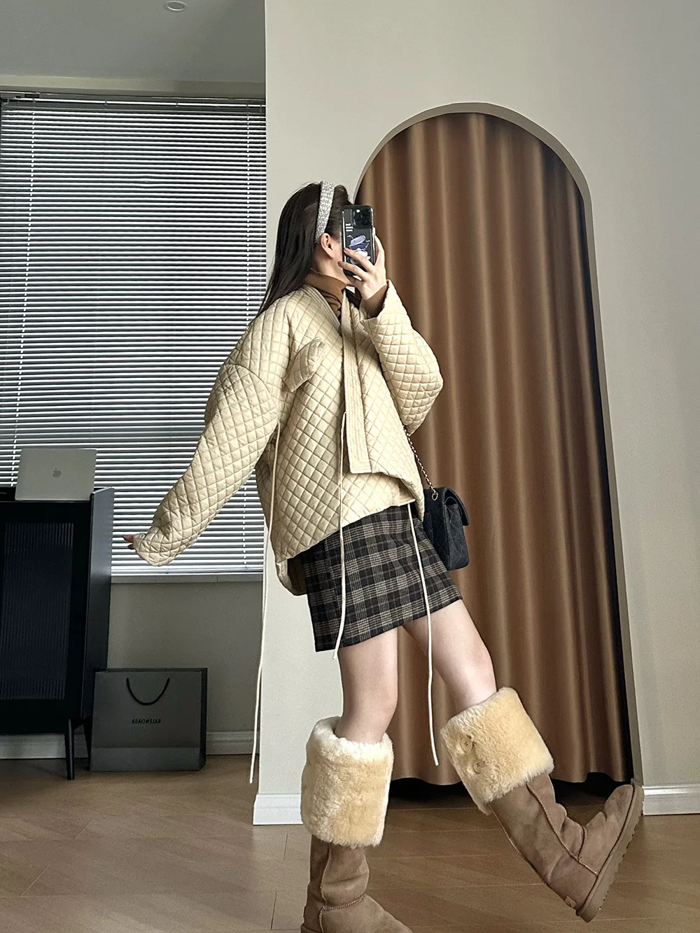 Plaid Slant Lapel Cotton Jacket Female 2022 Winter New Korean Version of Loose Casual Short Paragraph Cotton Jacket