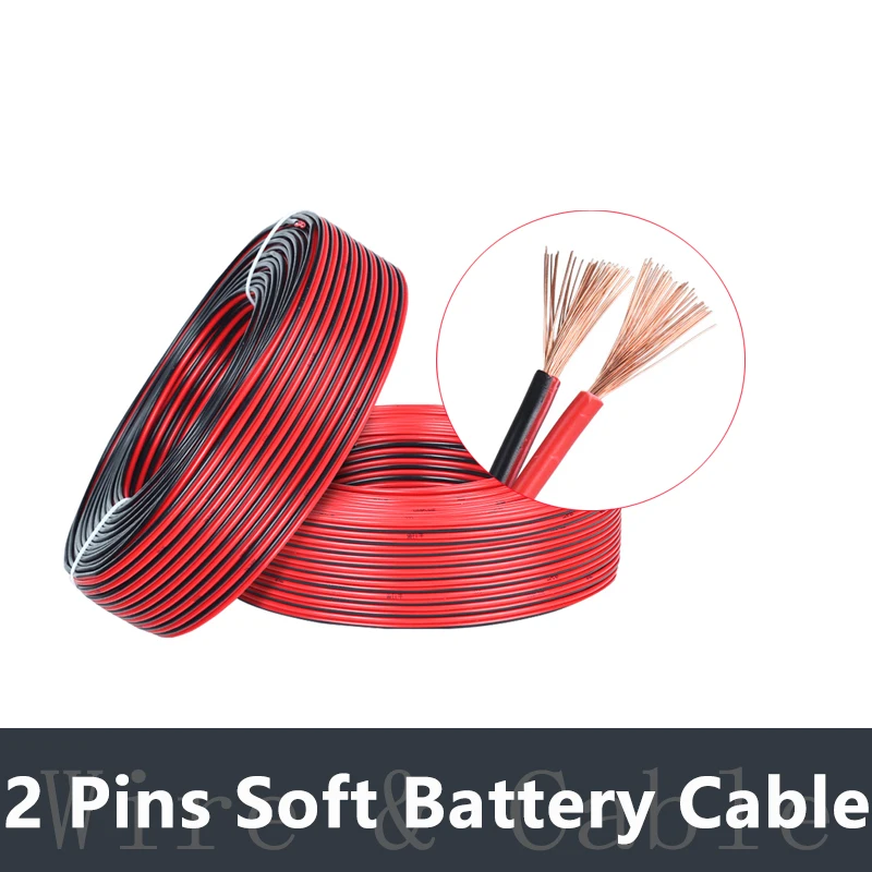 

1 Pair-2 Pins Car Battery Soft Inverter Cable Red and Black 20AWG 18AWG 16AWG 14AWG Oxygen-free Copper Wire Solar Power Cord