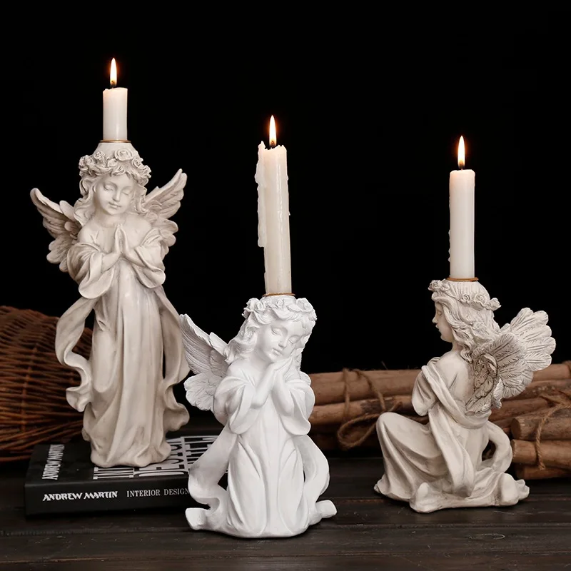 

Cute Resin Fairy Girl Angel Figurine Candle holder Peaceful Prayer Sculpture Desktop Ornaments Retro Flower Small Decorative