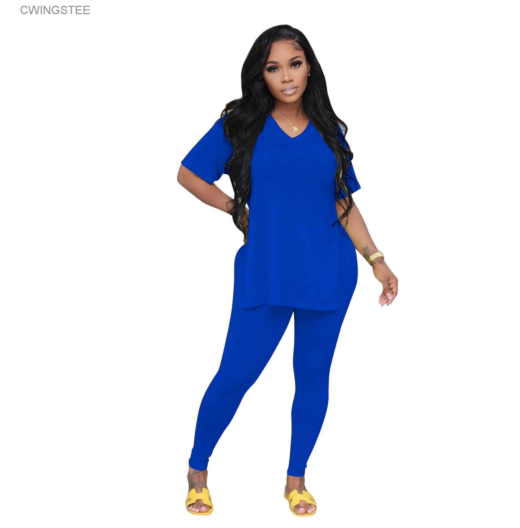 2 Piece Set African Clothes Women Slit T Shirt Tops And Pants Suits Summer New Solid Fashion Casual Sporty African Outfits 2023