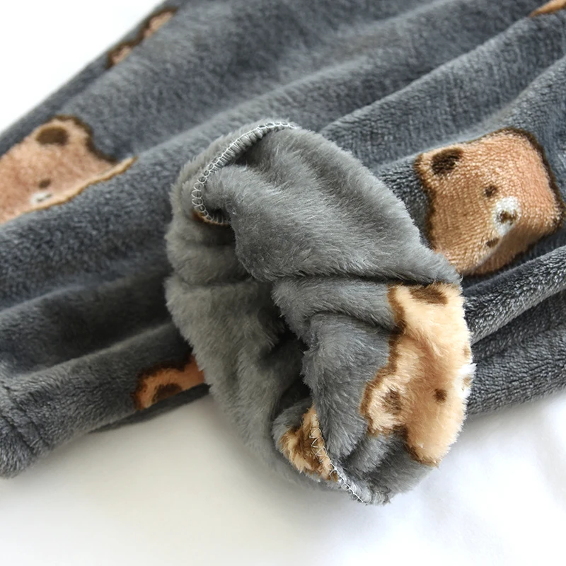 Winter Women's Flannel Pajama Pants Home Pants Cute Bear Beam Feet Loose Warm Thick Elastic Waist Pants