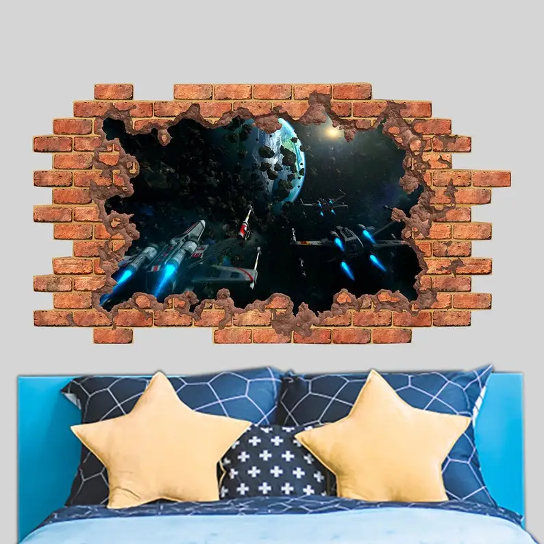 

Star Wars Decal for Nursery Boy - 3D Hole in Wall Window Decal - Smashed Wall Decor Space - Vinyl Sticker Boys Room - 3D Poster