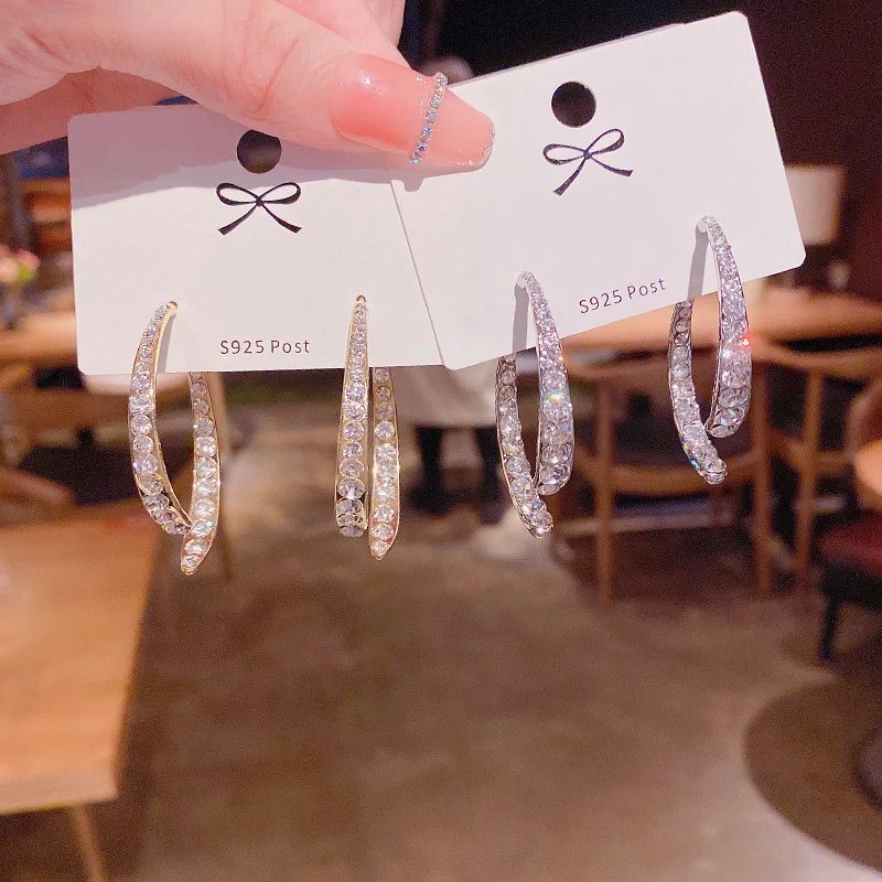 

Crossed Curved Crystal Earrings Cross Crossing Zircon Glitter Valentine's Day Gift Women Earring Korean Fashion Earings Jewelry