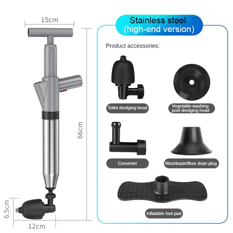 

Pipe Plunger Drain Unblocker High Pressure Air Drain Blaster Cleaner Powerful Manual Pneumatic Dredge Equipment Clogged Pipe