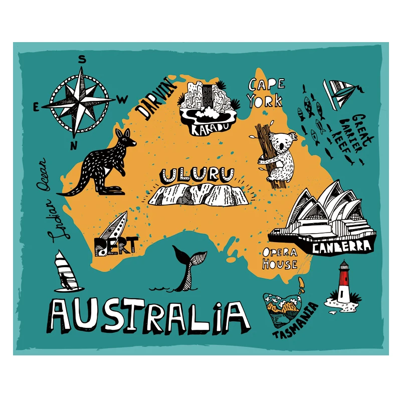 

Australia Illustration Map Poster Size Wall Decoration Large Map Waterproof and tear-resistant
