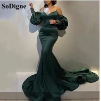 sodigne arabic green mermaid evening dresses 2022 beaded crystals spaghetti straps prom formal party reception gowns