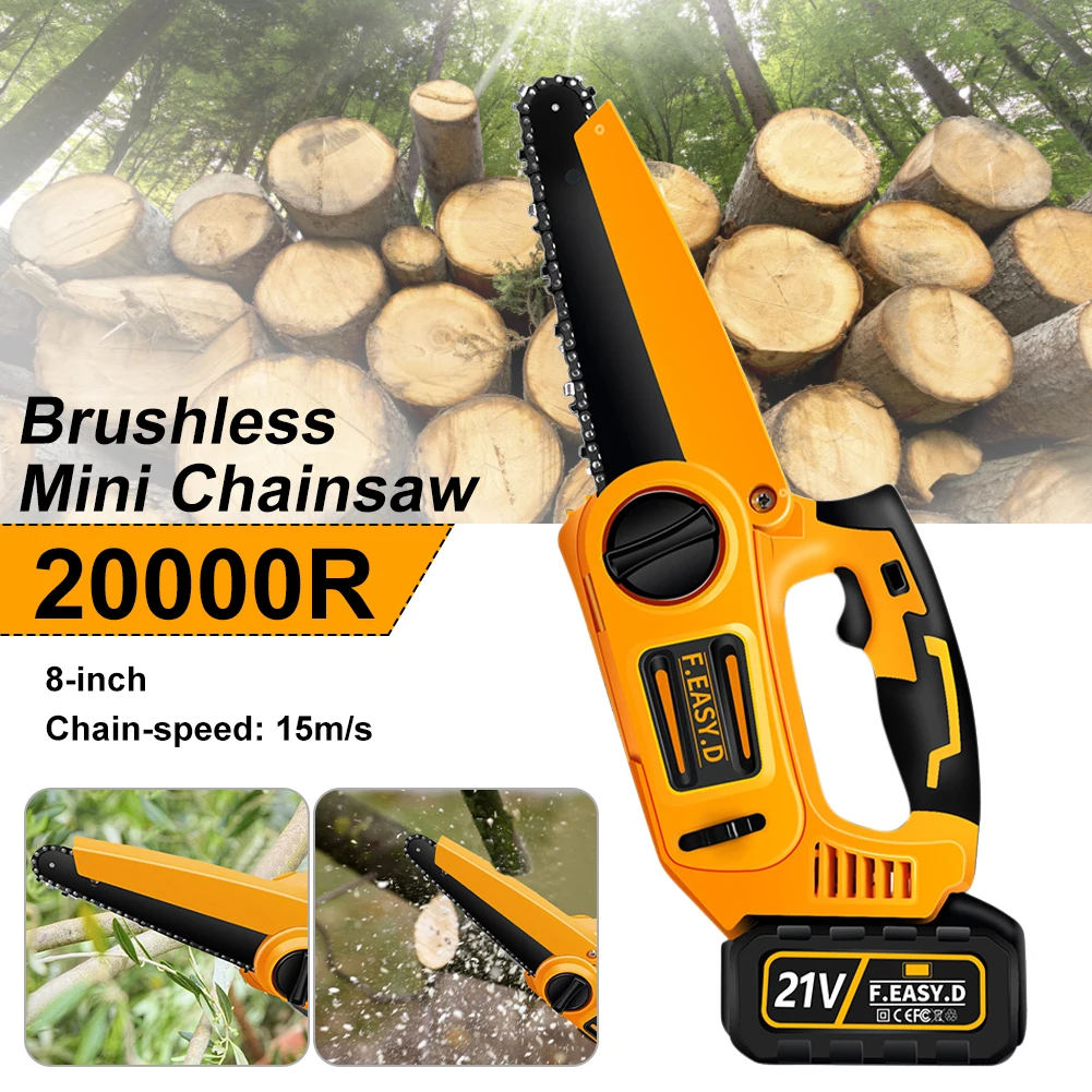 8 Inch Brushless Mini Chainsaw Handheld Electric Cordless Chain Saw Rechargeable Chainsaw For Wood Cutting Tree Pruning 2022 New