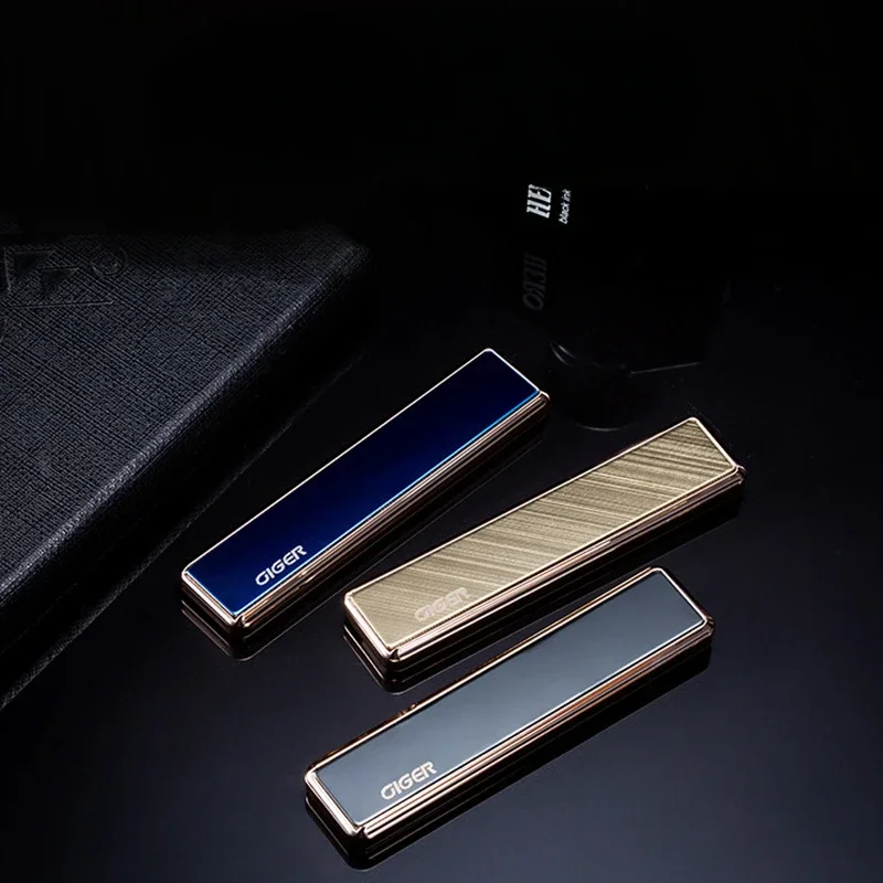 Фото Творческая личность, тонкая и легкая USB-перезаряжаемая зажигалка, беспламенная бесшумная ветрозащитная зажигалка, женская зажигалка №3