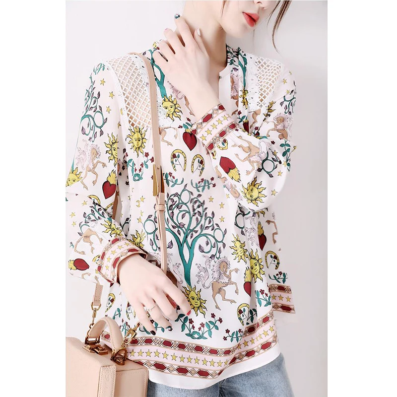 

Ladies Plus Size Shirts Office Ladies Long Sleeve Chiffon Print Shirts 2022 New Chic Casual Top Shirts