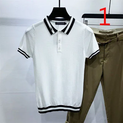 

Summer men's embroidered lapel short-sleeved slim youth large size tide brand T-shirt