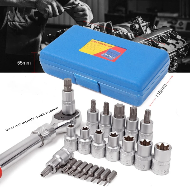 

CRV Star Sockets Set 1/2 Bit Socket Set E Torx Socket Adapter for Mechanical Maintenance Automobile Repair Antirust