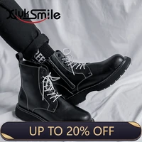 2021 new autumn and winter high top british fashion boots motorcycle style black leather boots martin boots