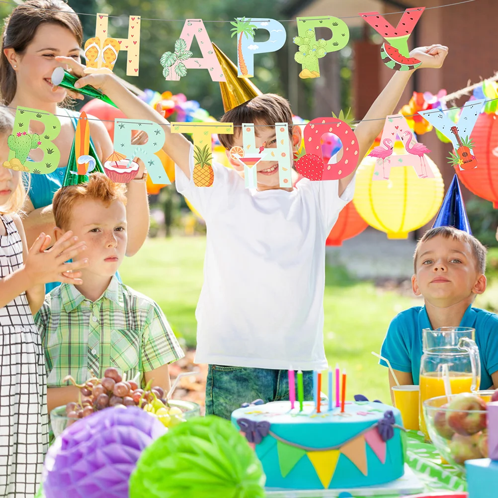 Баннер на день рождения гирлянда с днем украшения флажки фрукты Гавайское