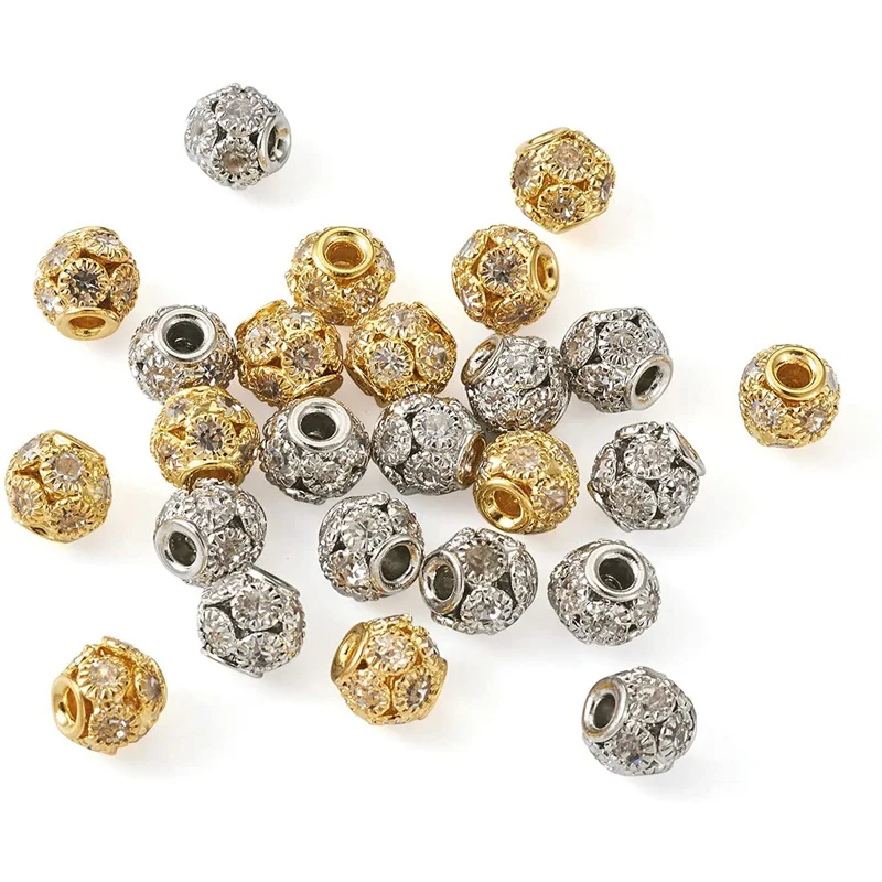 

20Pcs Cubic Zirconia Brass Clear Crystal CZ Stones Pave Micro Setting Disco Ball Spacer Beads Round Charms for Jewelry Making