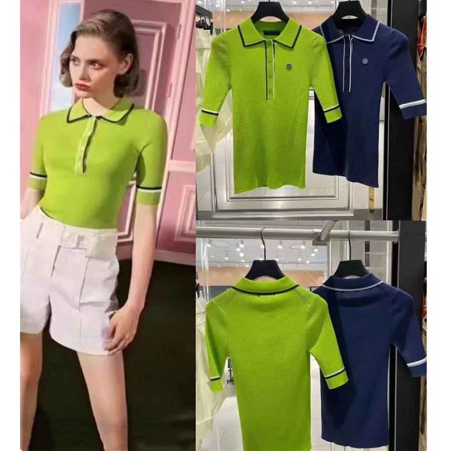 2022 Spring/summer golf ladies short-sleeve knitted ice silk cool sleeve ice silk feel beautiful color college style 골프 여성복