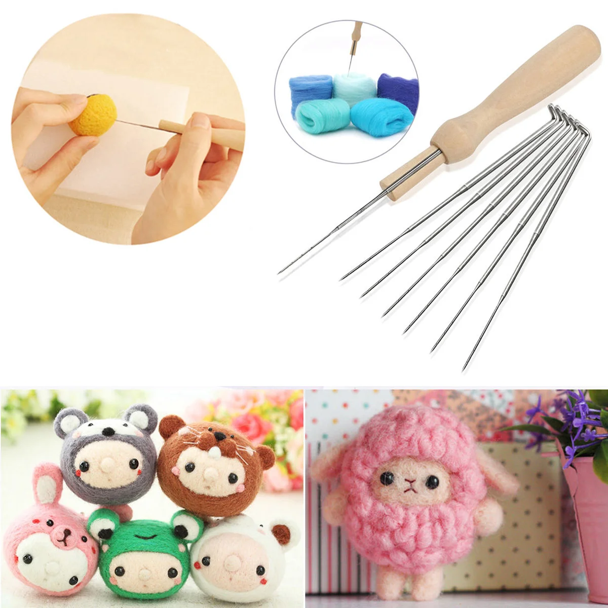 

NUOLUX Set of 7pcs Felting Set with Handle Wool Felt Tool Felting Starter Kit