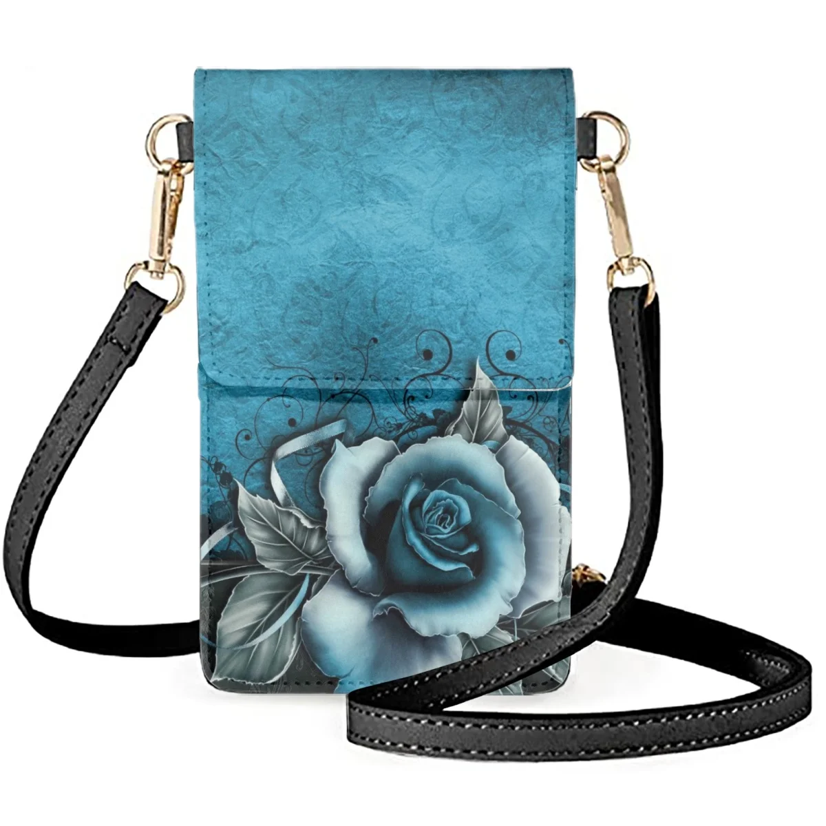 

FORUDESIGNS Ice Blue Rose Ladies Cellphone Bag Trendy Fire Roses Messengers Lady Handbag New In Women's Wrist Pack Flip