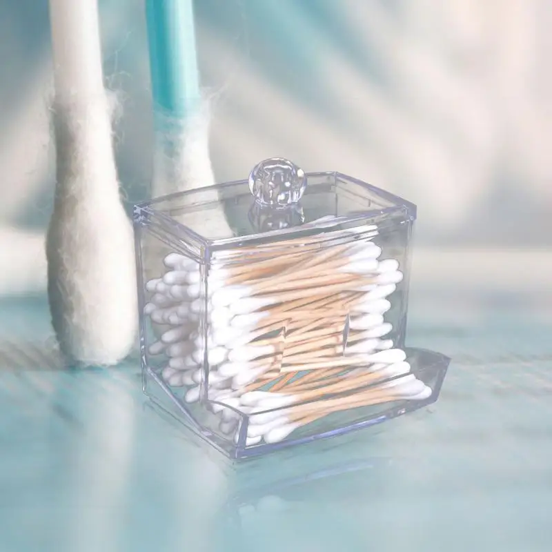 Акриловый контейнер для хранения косметики ватных тампонов круглый пластиковый