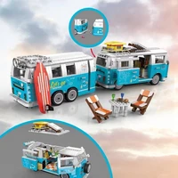 creative expert building high tech t2 camper van car bus model moc 19009 ideas bricks assemble vehicle toys kids christmas gift