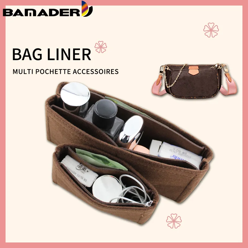 

BAMADER подходит для MULTI POCHETTE ACCESSOIRES Сумка-органайзер для макияжа Двухслойная войлочная косметичка Органайзер для кошелька Вкладыш для сумки