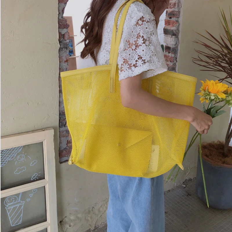 

Summer New Beach Bags for Women Sea Large Ladies Shoulder Bag Big Hollow Out Female Handbag Mesh Fashion Shopper Vacation