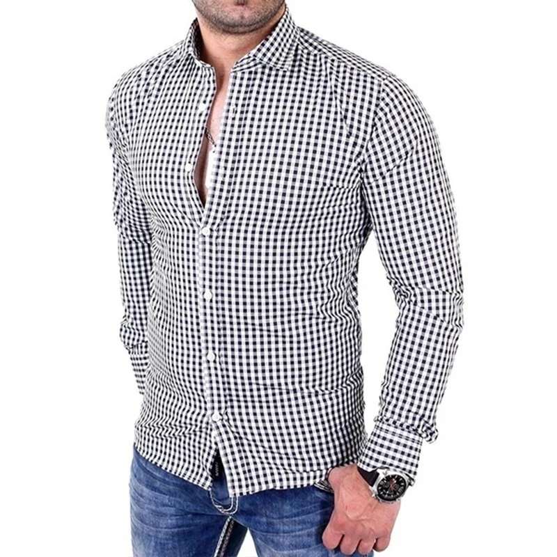 Men's Plaid Long Sleeve Casual Shirts Slim Fit Business Party Fashion Shirts