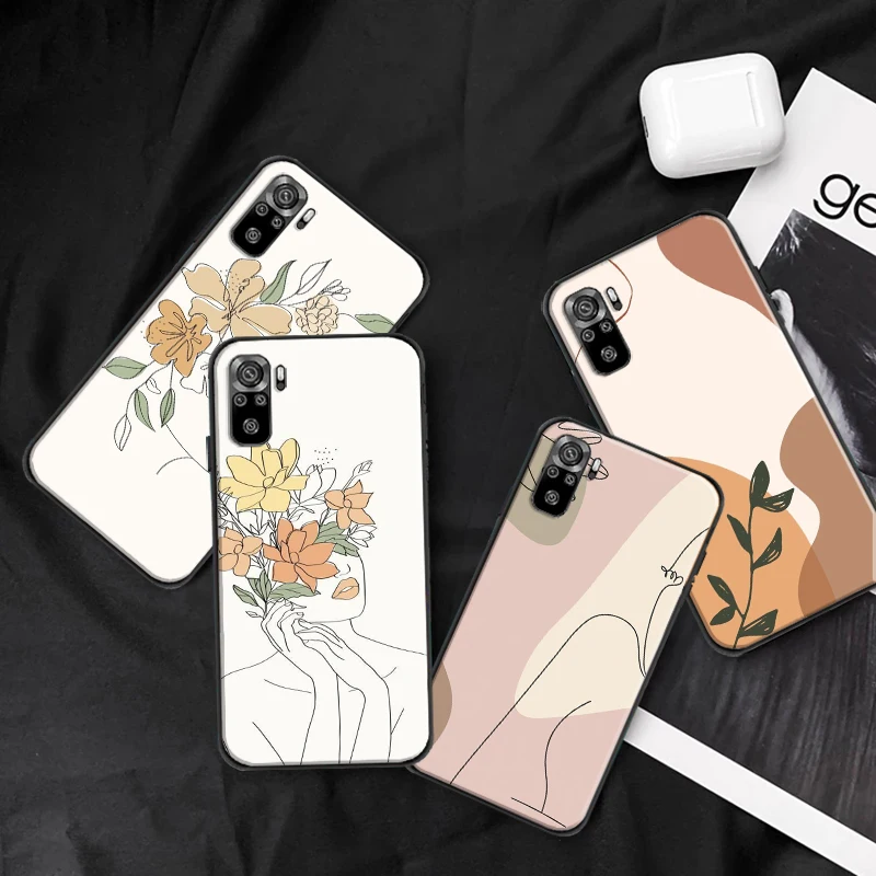 

Abstract Art Line Flower Girl Soft TPU Phone Case For Xiaomi Redmi 9 9i 9AT 9T 9A 9C 10X 4G 5G Note 10 10T 5G Coque Black Cover