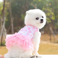 lace chiffon dress for small dog cats peach blossom fashion party birthday puppy wedding dress summer cute clothes for pets dogs