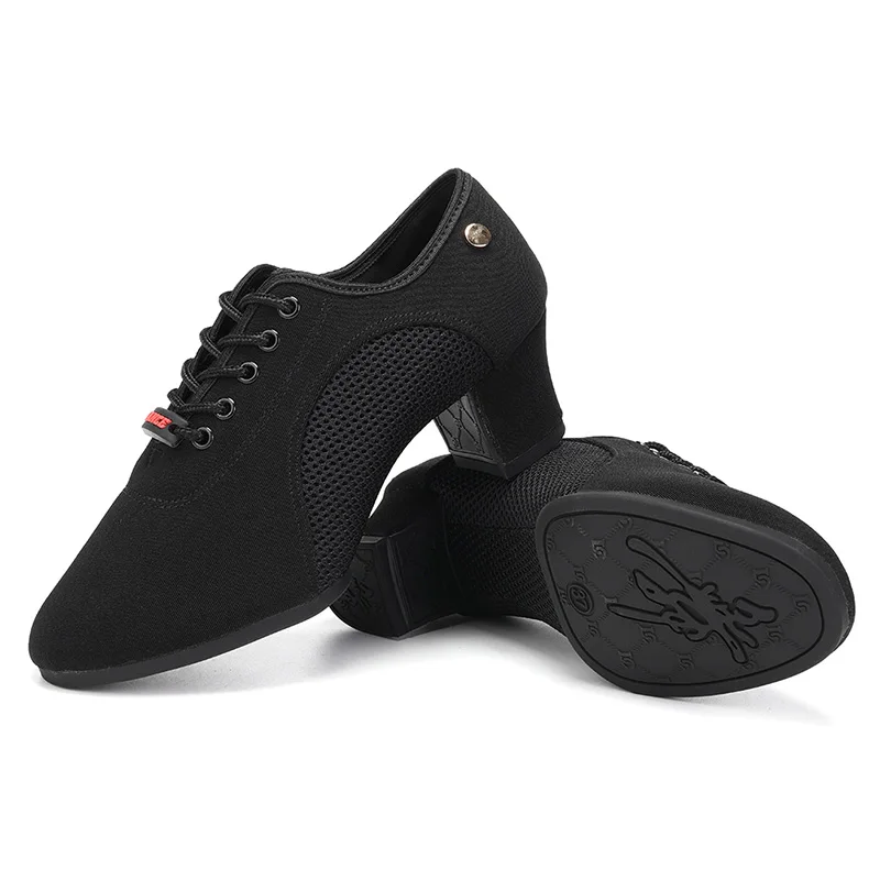 HROYL New Modern Dance Shoes Men Women Latin Ballroom Salsa Dance Shoes Low Heel Tango Dancing Shoes Professional Black/Red