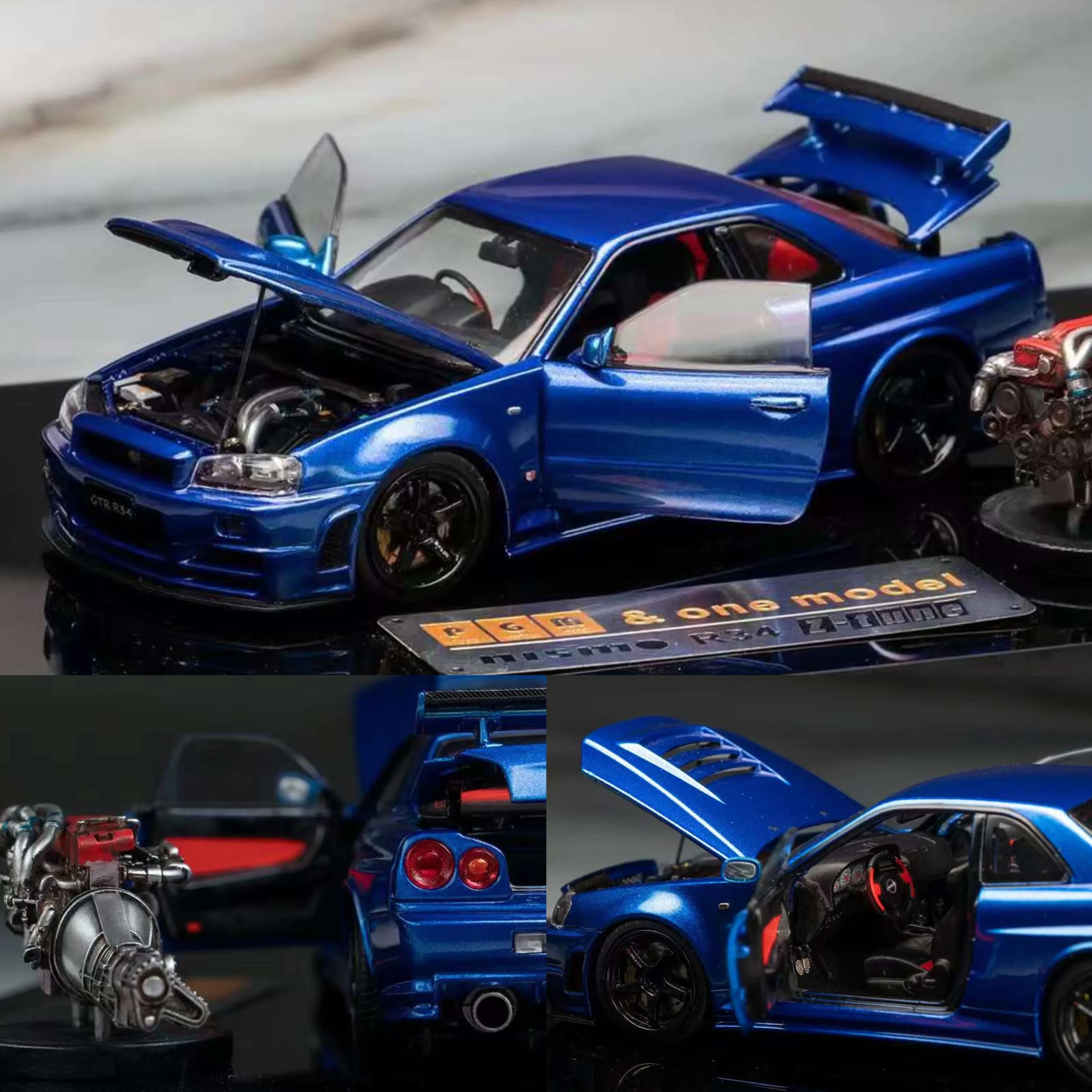Фото Лимитированная серия PGM 1:43 GTR R34 Z-TUNE, литая под давлением модель с синим двигателем, имитационная модель из сплава, украшение для взрослых, игрушка для мальчиков, детский подарок. №2