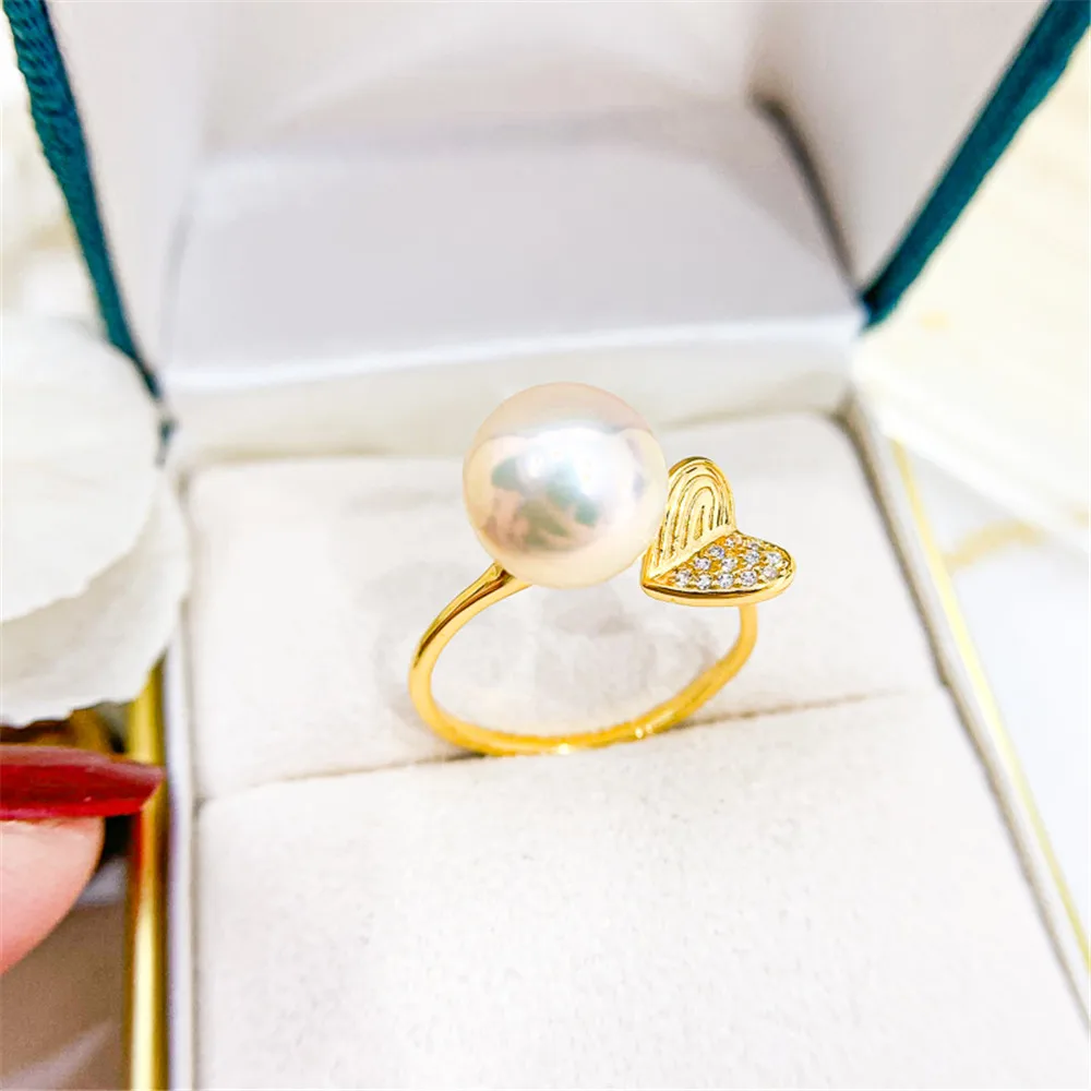 

S925 Sterling Silver Pearl Ring Accessories DIY Hand Making Jewelry Findings, Half Hole Bead Needle Inlaid Opening Adjustable