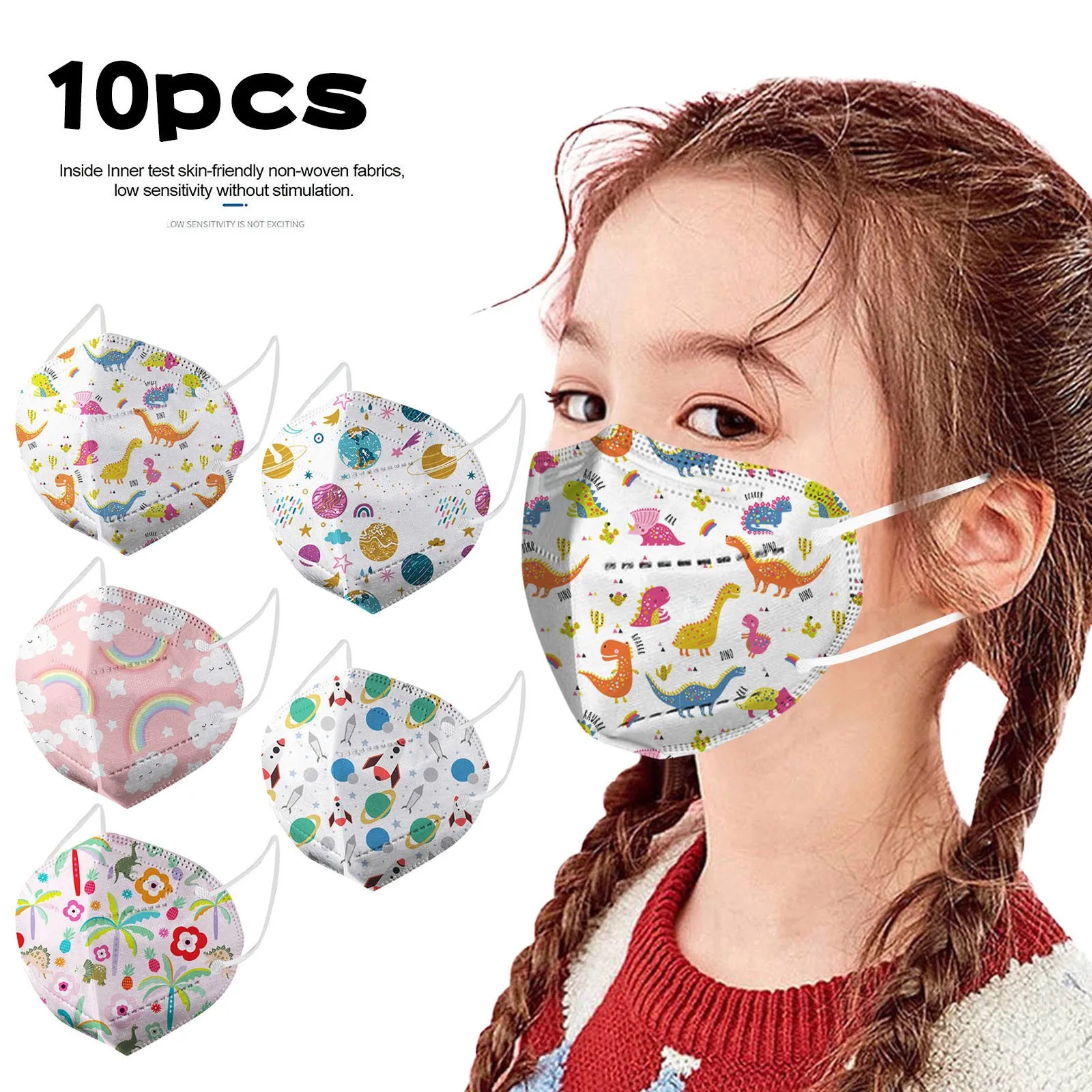 

10/20pc Child Baby Cartoon Face Mask Kids Girls 5ply Filter Dinosaur Print Protection 3d Masks Mouth Cover Facemask Decoration