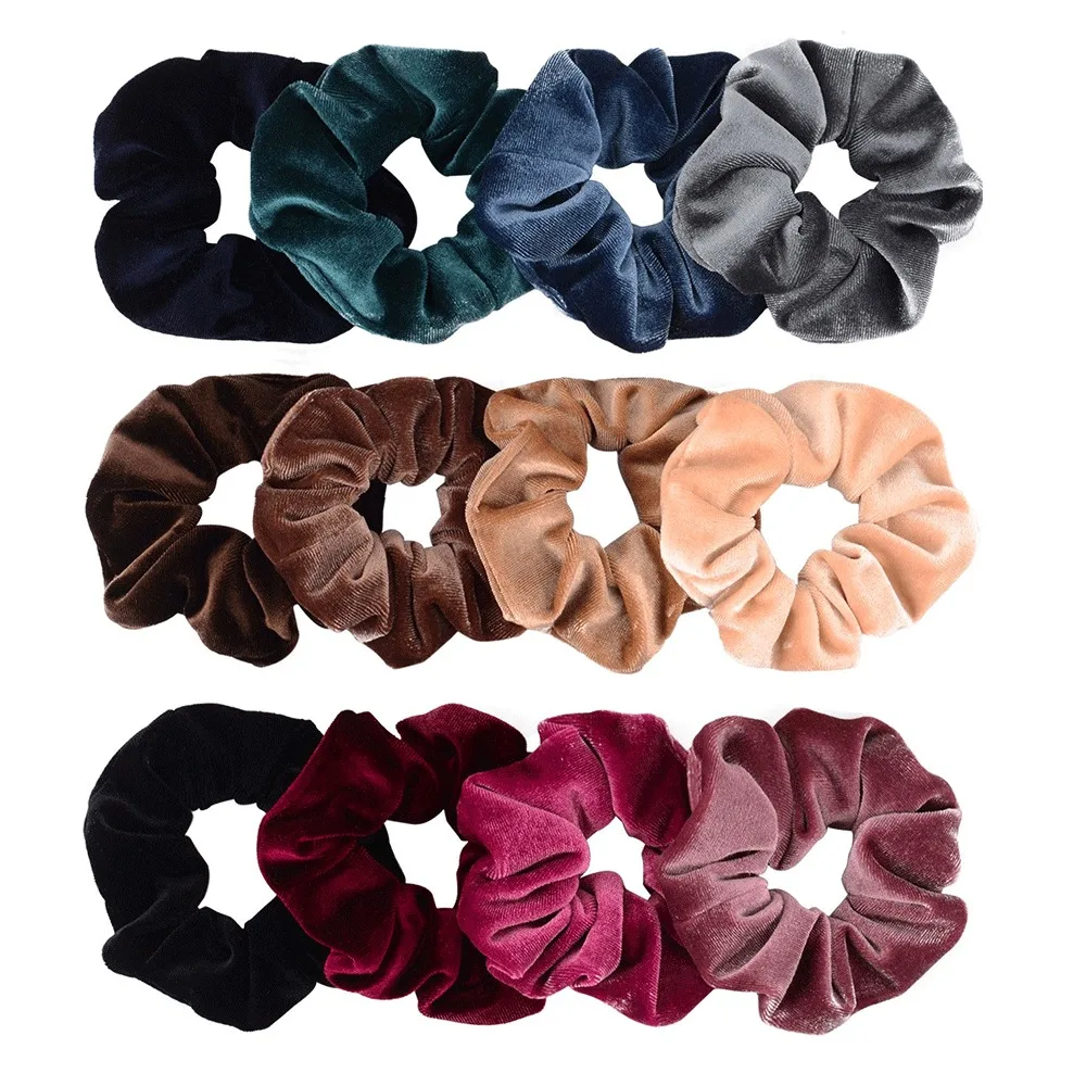 

Fashion Women Girls Velvet Hair Scrunchies Solid Color Stretch Elastic Hair Ties Classic Elegant Rubber Band Ponytail Ties Rope