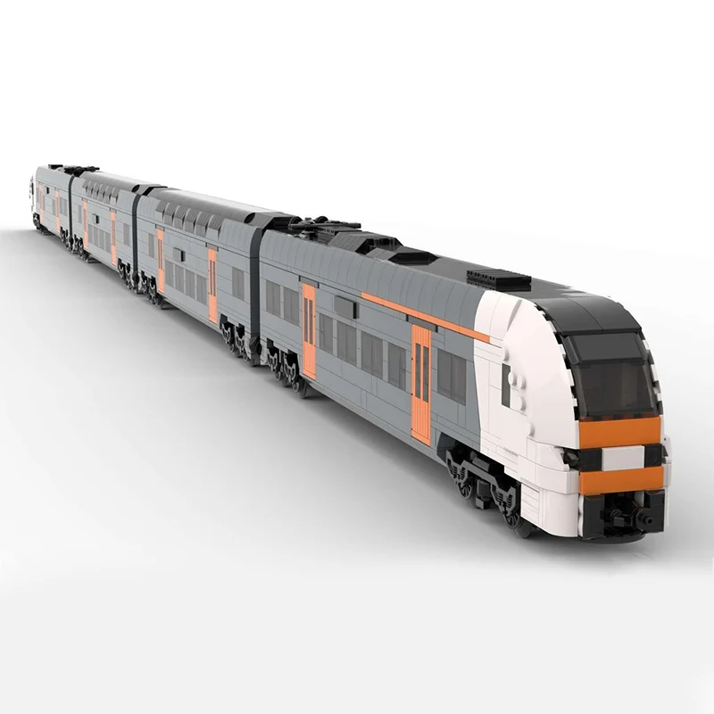 Фото Конструктор City Car Model MOC: Серо-оранжевый междугородний поезд EMU, модульная технология, детские праздничные подарки, набор для сборки игрушек №2