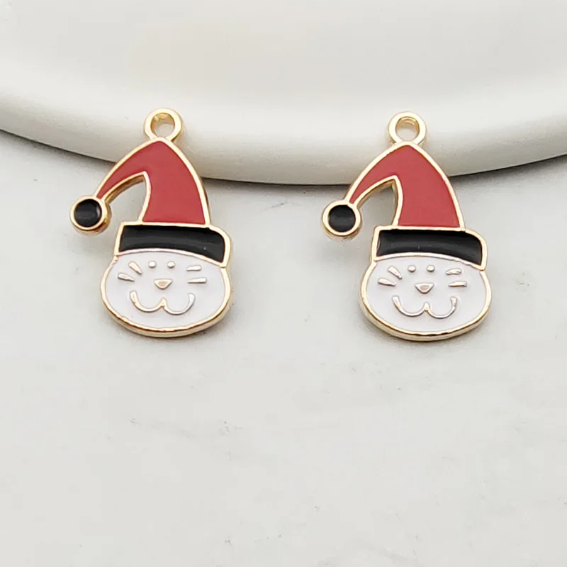 

10 шт., подвески в виде кошки с рождественской шляпой для изготовления украшений