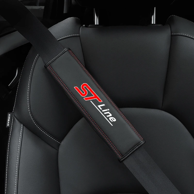 

For Ford STLine ST 1pc Cowhide Car Interior Seat Belt Protector Cover For car Auto Accessories