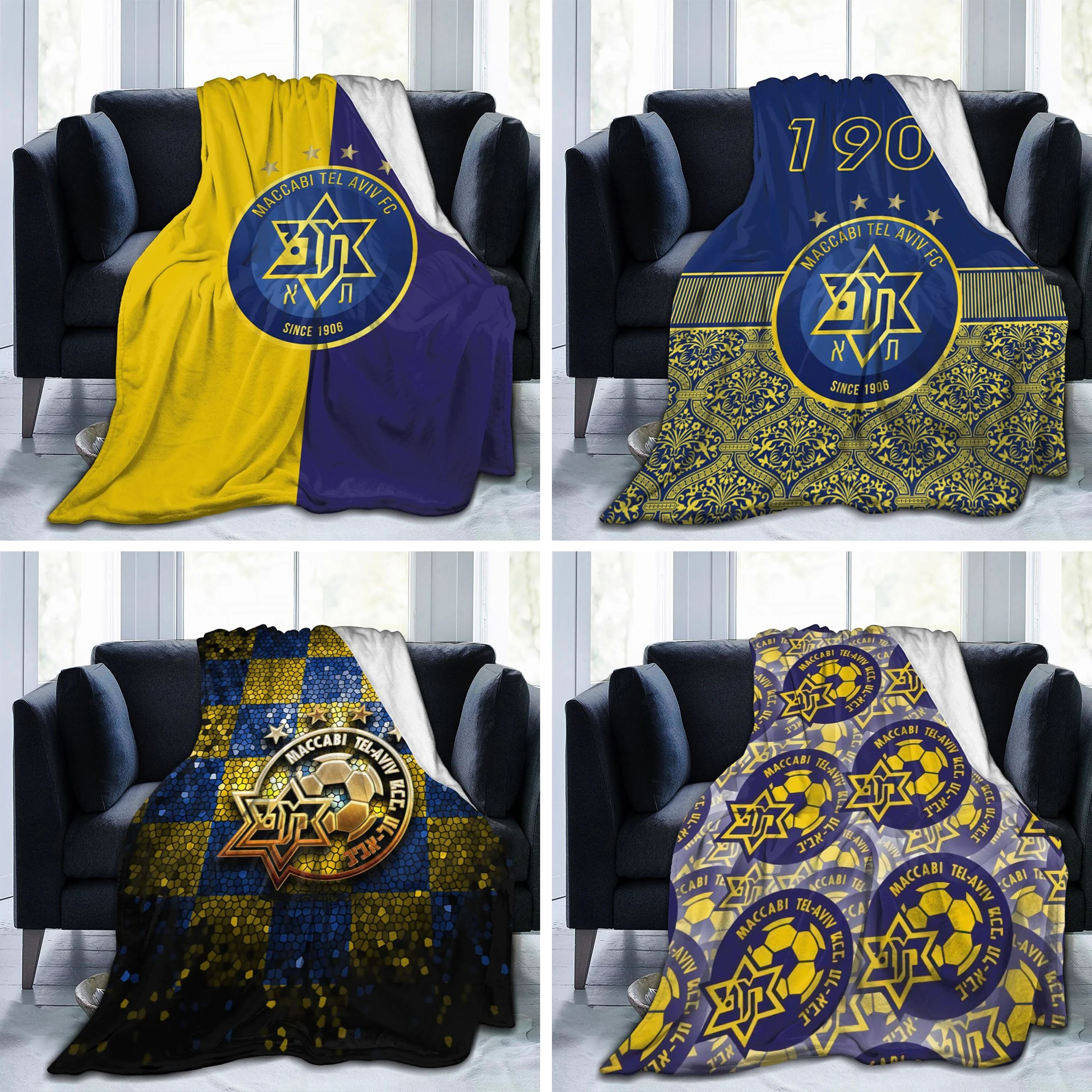 

Maccabi Tel Aviv Flannel Throw Blanket Warm Bed Blanket for Travelling Camping Living Room Sofa Bedroom Decor Gifts