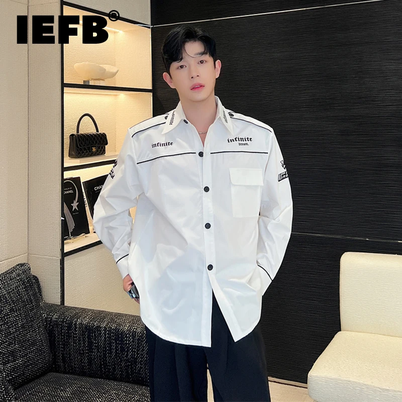 

IEFB Men's Shirts Korean Style Motorcycle Clothing Printing Tops Male Trend Long Sleeve Cardigan Fashion Trend Menwear 9C1674