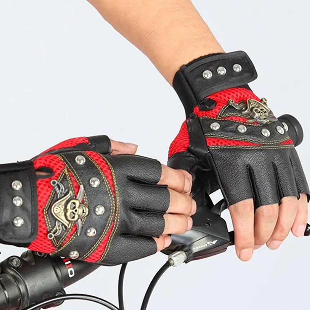 

PU Leather Fingerless Gloves Skull Punk Driving Motorcycle Biker Gloves Cool PU Half-finger Gloves