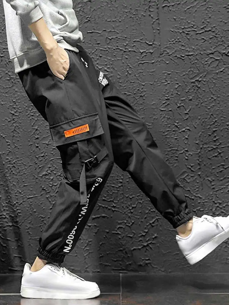 

ZAFUL Cargo Pants for Men Letter Print Techwear Pants Elastic Tooling Trousers with Flap Pockets Sports Jogger Streetwear