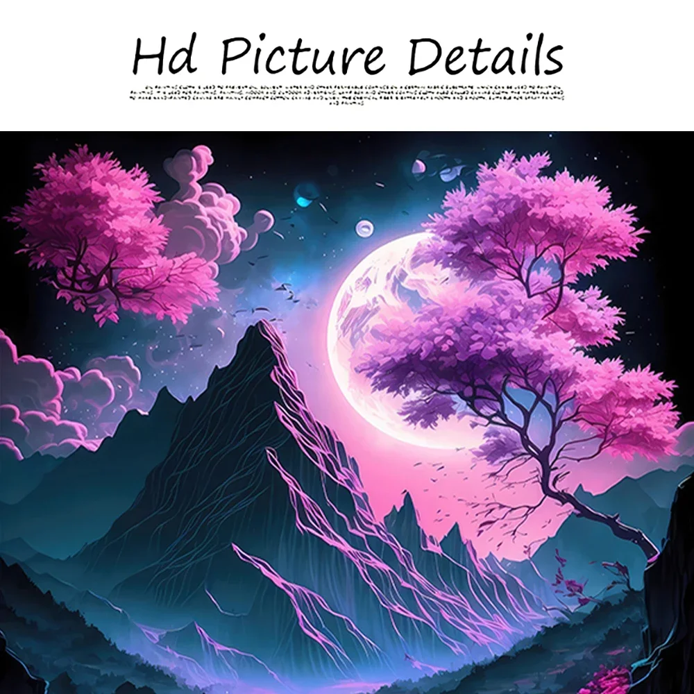 Неоновый розовый пейзаж холст с принтом японский аниме-стиль настенный