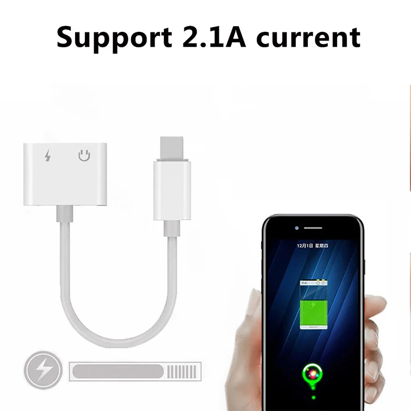 2 в 1 аудио адаптер для iPhone XS MAX XR X 7 8 Plus IOS 12 3 5 мм разъем двойное освещение наушников