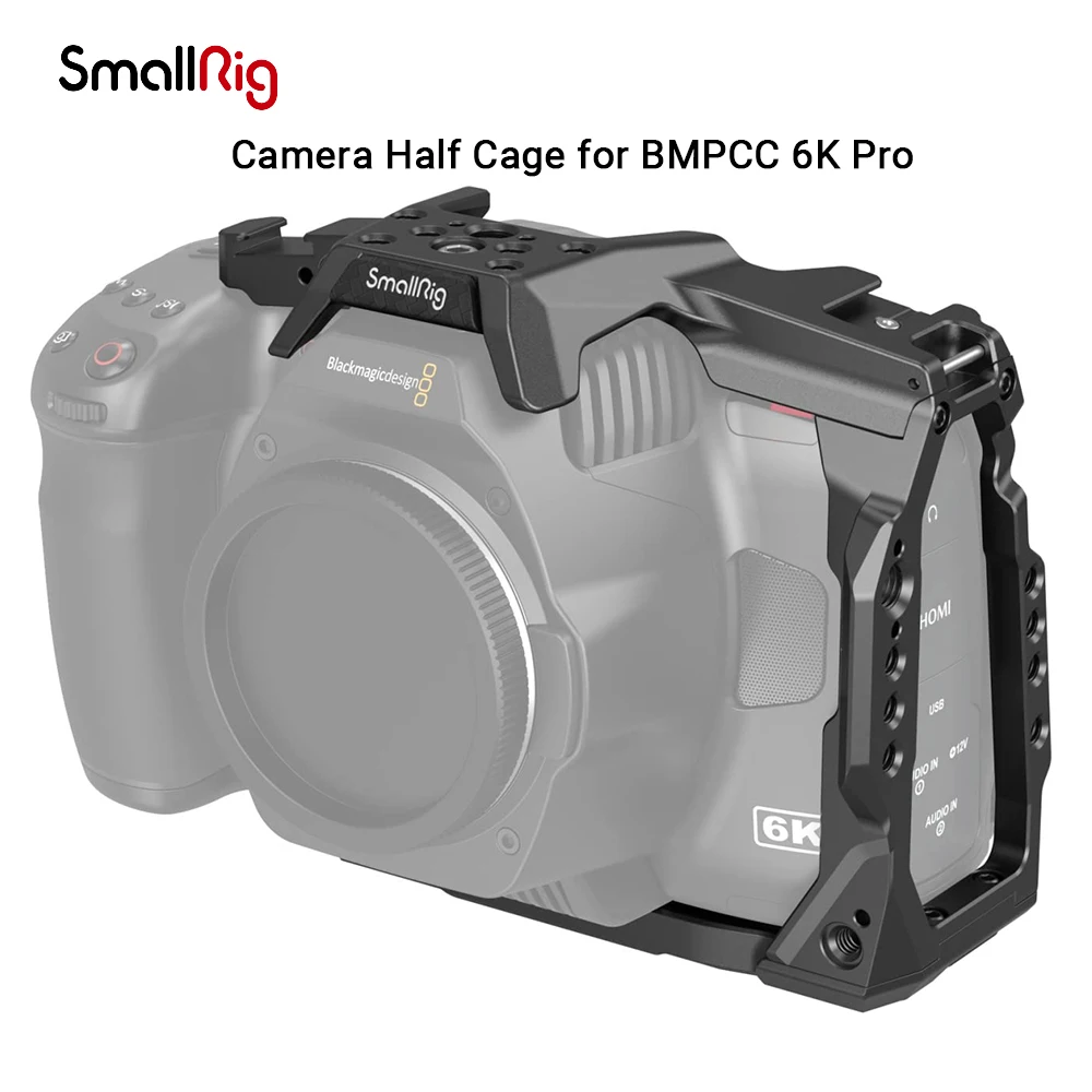 

SmallRig Camera Half Cage for BMPCC 6K Pro with Multiple Mounting 1/4''-20 Holes, ARRI 3/8" -16 ,Cold Shoe, NATO Rail 3665