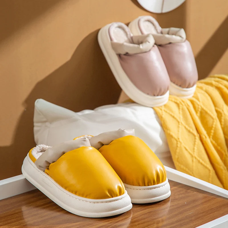 Женские зимние домашние тапочки Rimocy 2022 искусственная кожа толстая плюшевая