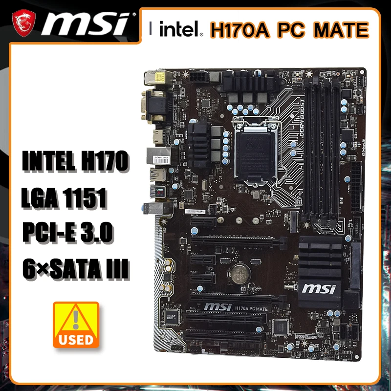 

1151 H170 материнская плата для G3900 процессоров MSI H170A PC MATE материнская плата DDR4 64 Гб Intel H170 PCI-E 3,0 M.2 USB3.1 VGA ATX