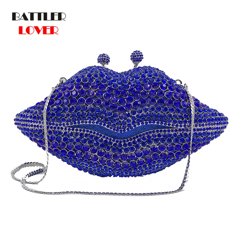 Luxury Women Evening Party Bag Diamonds Hot Lip Shape Crystal Clutches Ladies Bridal Wedding Dancing Party Small Purses Femme