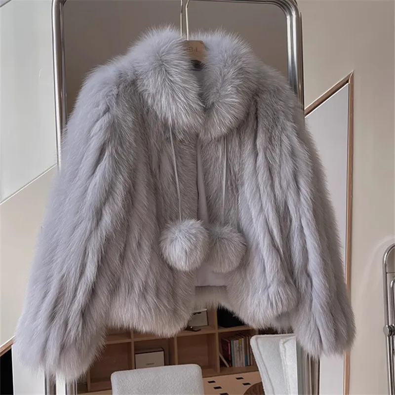 Женская утепленная короткая куртка из искусственного лисьего меха Повседневная