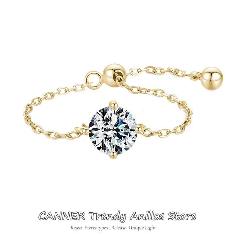 

CANNER New Fresh 925 Silver Open Inlaid Zircon Ring Female Original European and American Popular Chain Rings For Women anillos