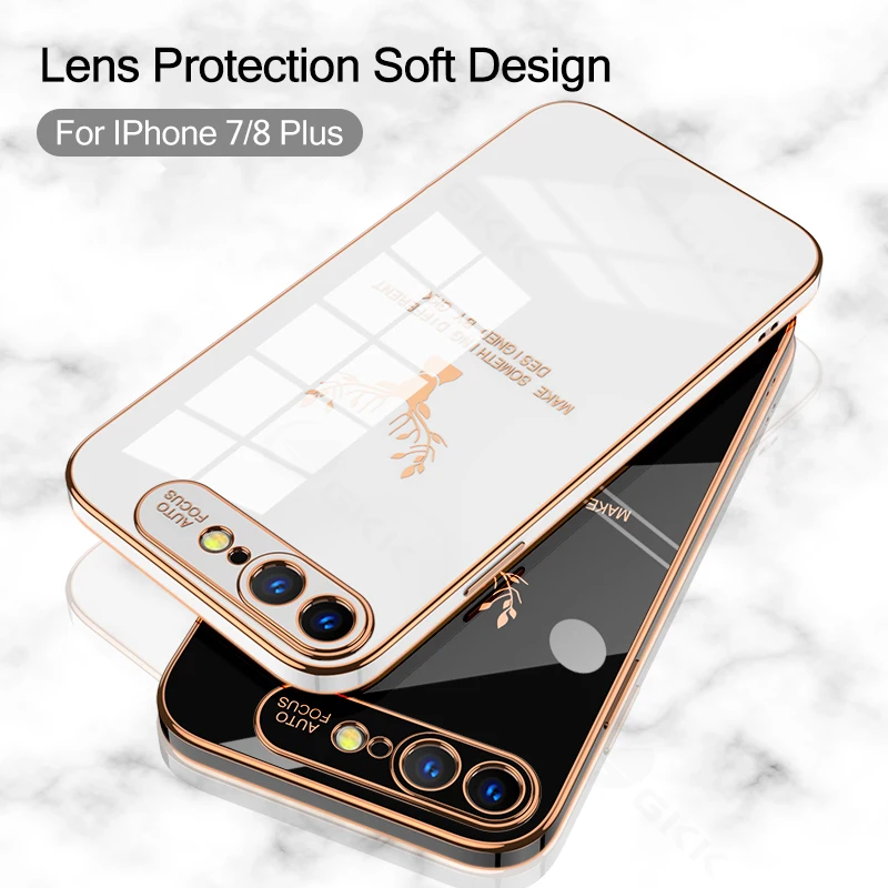 

GKK Straight Plating Case For IPhone 7 8 Plus Luxury Shockproof Cover For IPhone 7 8 Plus 11 12 Pro Max Case + Tempered Glass