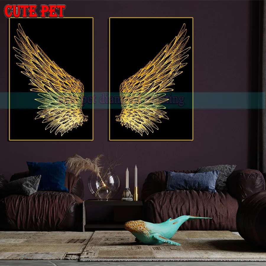 

golden wings Mosaic embroidery water drill diamond painting full drill DIY decoration angel wings No Frame cross stitch art 2PCS